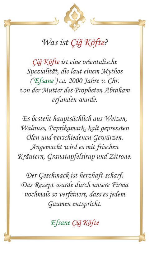 Efsane Cigköfte – Unternehmensgeschichte und Team